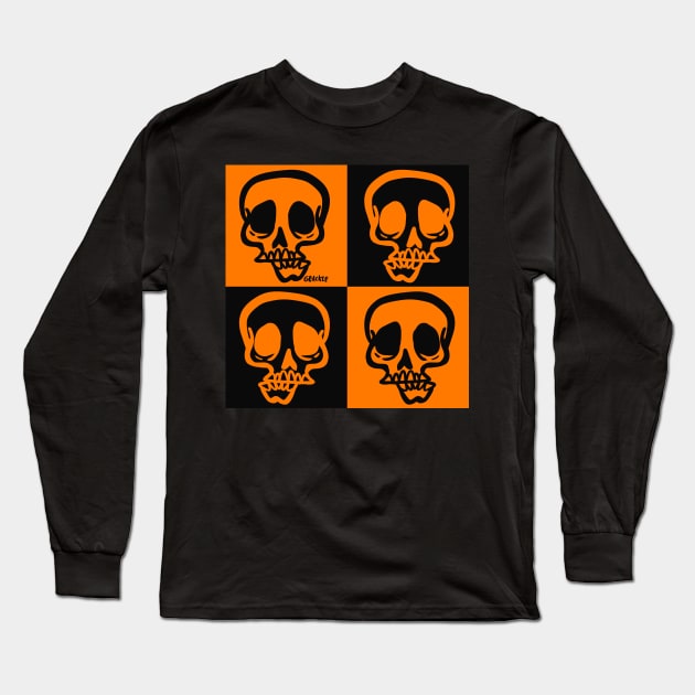 Halloween Skull Checkers Long Sleeve T-Shirt by Jan Grackle